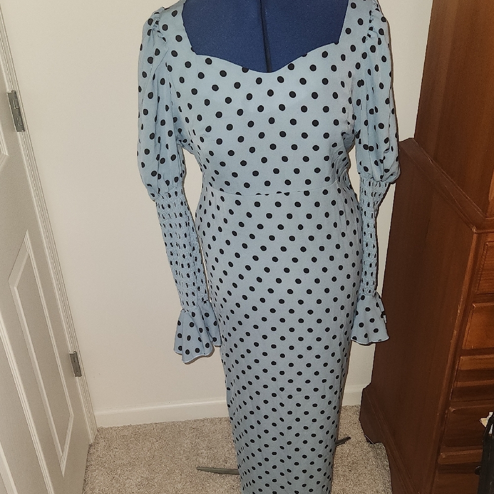 SHEIN Blue and Black Polka Dot Long Sleeve Dress